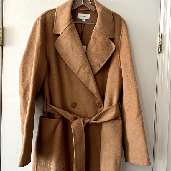 Reiss Lucia Double-Breasted Wool-Blend Coat in Camel Beige Size 12 NWT - Picture 6 of 14